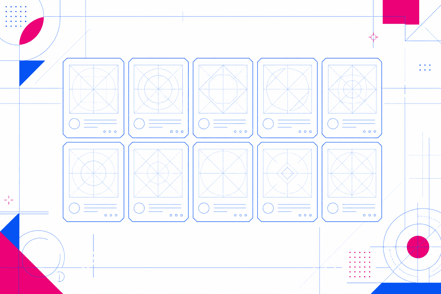 Abstract blueprint-style illustration of game studio tiles